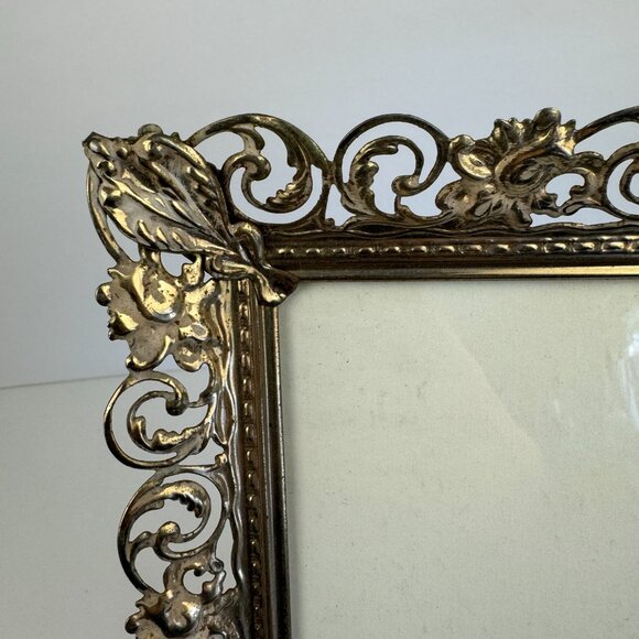 Vtg Gold Ornate Swirls Picture Wall Frame Metal Glass Broken Stand on Back READ - Picture 10 of 11